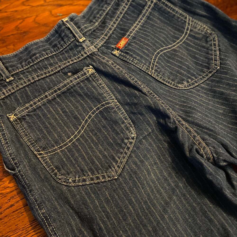Vintage 80s Lee Pinstripe Jeans Tapered High Waisted 10 Petite